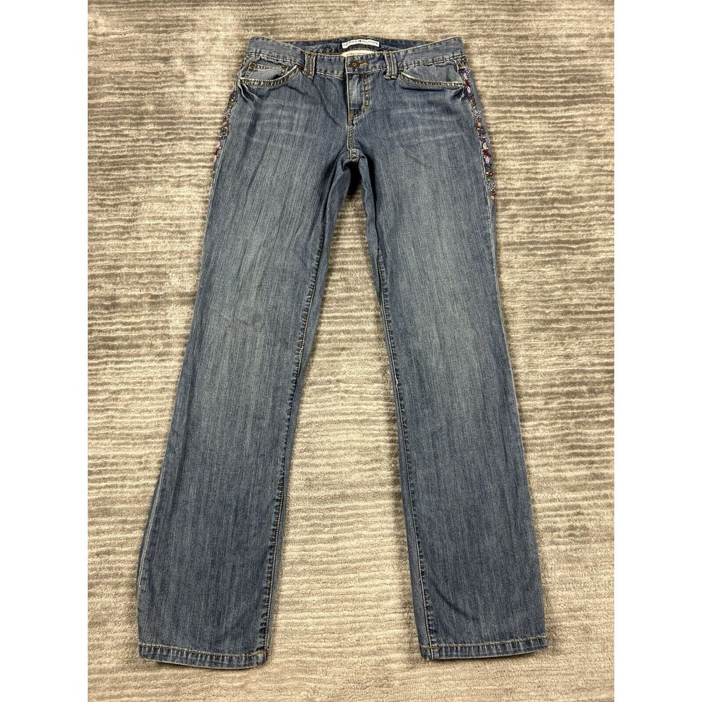 Tommy Hilfiger Jeans Womens 10 Blue Med Wash Beaded Embroidered X-Trra Low‎ Rise